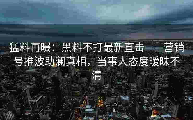 猛料再曝：黑料不打最新直击——营销号推波助澜真相，当事人态度暧昧不清