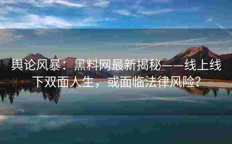 舆论风暴：黑料网最新揭秘——线上线下双面人生，或面临法律风险？