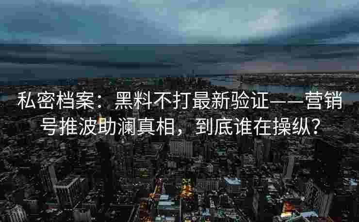 私密档案：黑料不打最新验证——营销号推波助澜真相，到底谁在操纵？