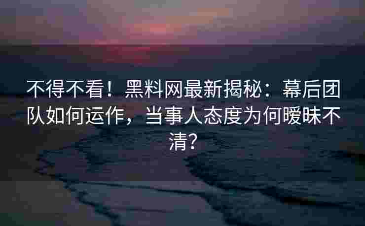 不得不看！黑料网最新揭秘：幕后团队如何运作，当事人态度为何暧昧不清？