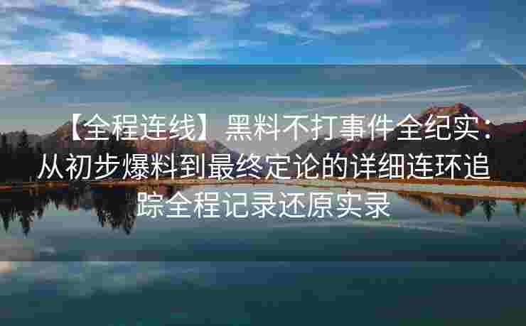 【全程连线】黑料不打事件全纪实：从初步爆料到最终定论的详细连环追踪全程记录还原实录